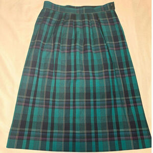 Sz 12 PENDLETON Vintage Teal Green Plaid Gathered Button Waist Zip Midi Skirt